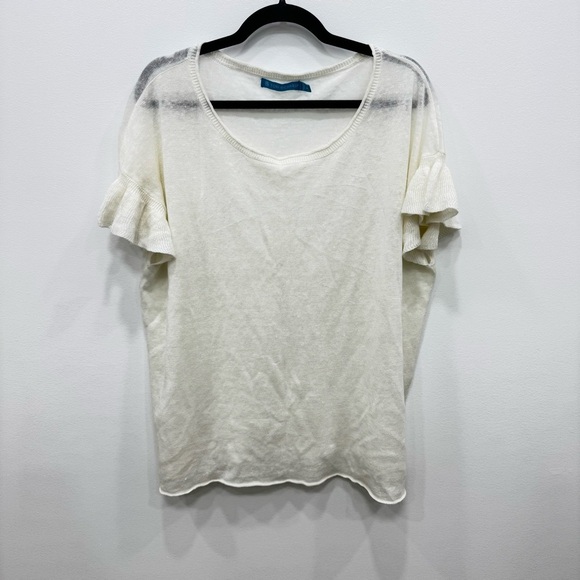 Tori Richard Honolulu 100% linen white cream short bell sleeve size large - Picture 1 of 5